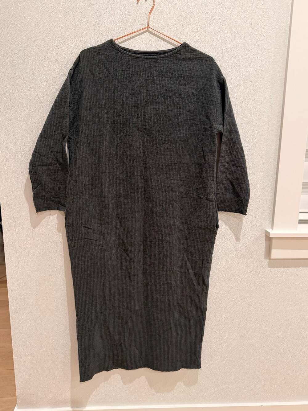 Black Crane Quilted Cotton Double Gauze Oversize Maxi Dress